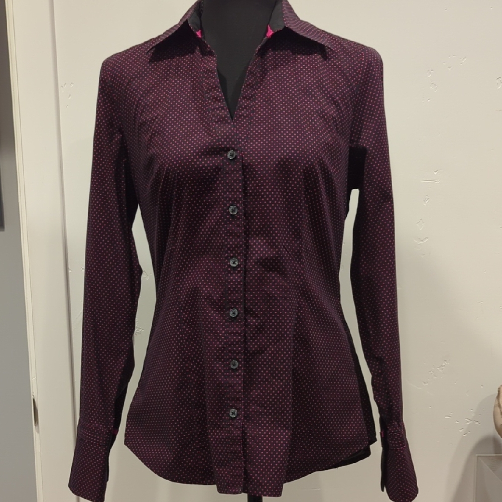 Express Black With Pink polkadot Fitted Button-Down Shirt